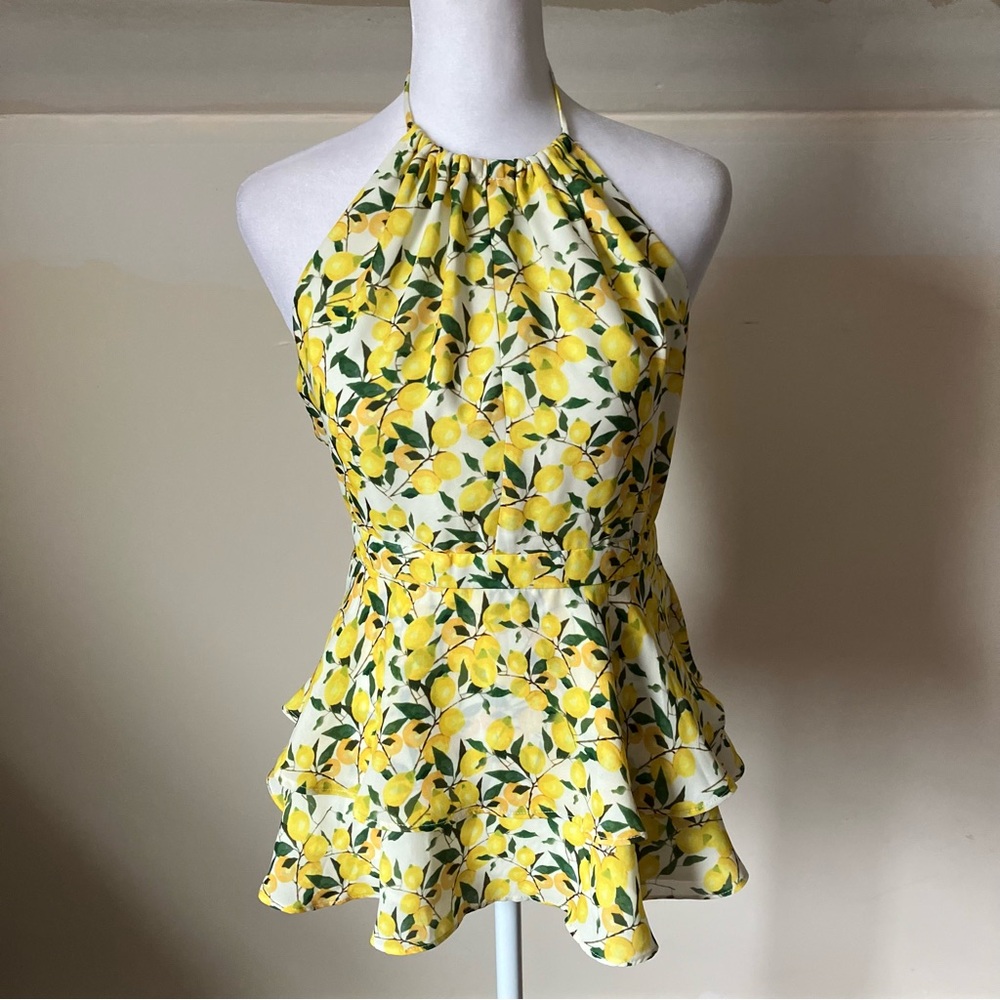 Parker Yellow Lemon Open Back Halter Top Blouse size Small - Picture 4 of 10